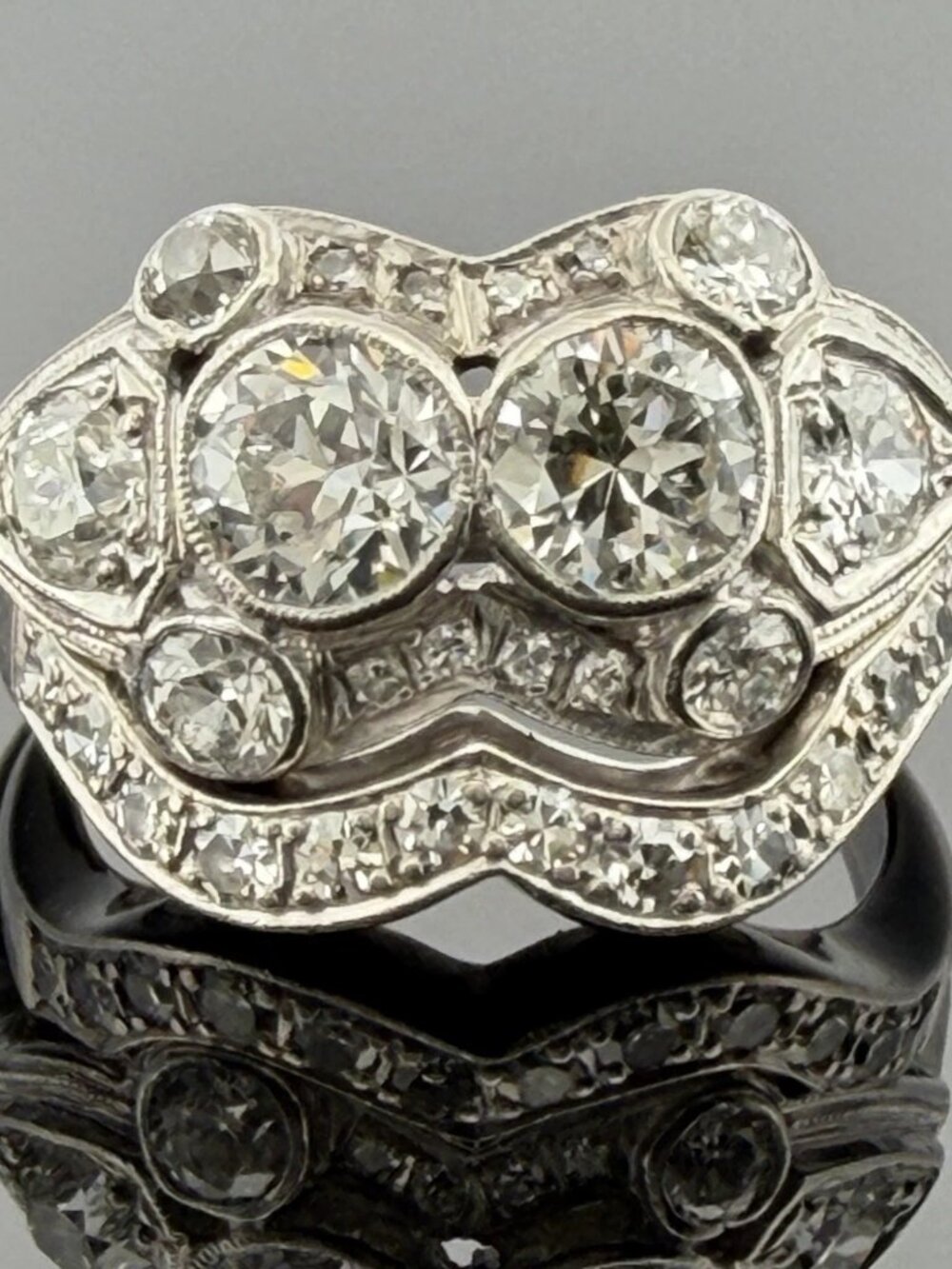 Antique Palladium Diamond Bridal Set OEC Transitional Cut Ring Size 8 1.90CTW